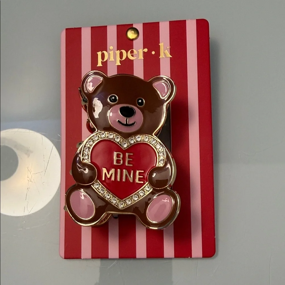 NWT Piper K Teddy Bear Valentines Claw Clip